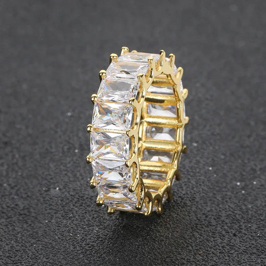 7mm Single Row Rectangular Zircon Ring with 18K Gold Plating for Men | Trendy Hip Hop Jewelry | Caratix Jewelry - CaratixJewelry