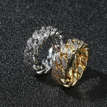 8mm Single-Row Zircon Cuban Ring with 18K Gold Plating for Men | Trendy Hip Hop Jewelry | Caratix Jewelry - CaratixJewelry