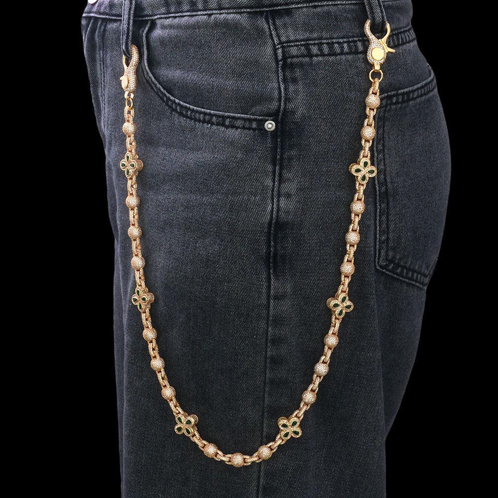 Unisex Full Zircon Clover Ball Chain | Luxury Waist Chain & Pants Link | Iced Out Hip Hop Jewelry | Caratix - CaratixJewelry