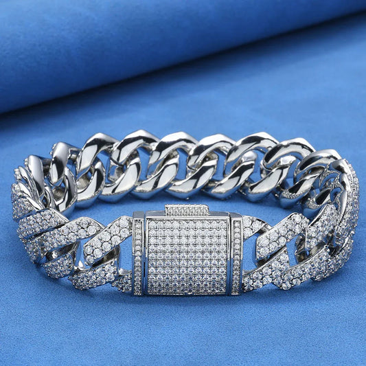 Iced Out Jewelry 15mm S925 Silver CZ Cuban Link Bracelet – Custom Men’s Fashion Accessory | Caratix Jewelry - CaratixJewelry