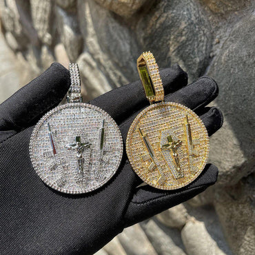 Iced Out "Jesus with AK" Medallion Pendant | Men's Real Copper CZ Necklace - CaratixJewelry