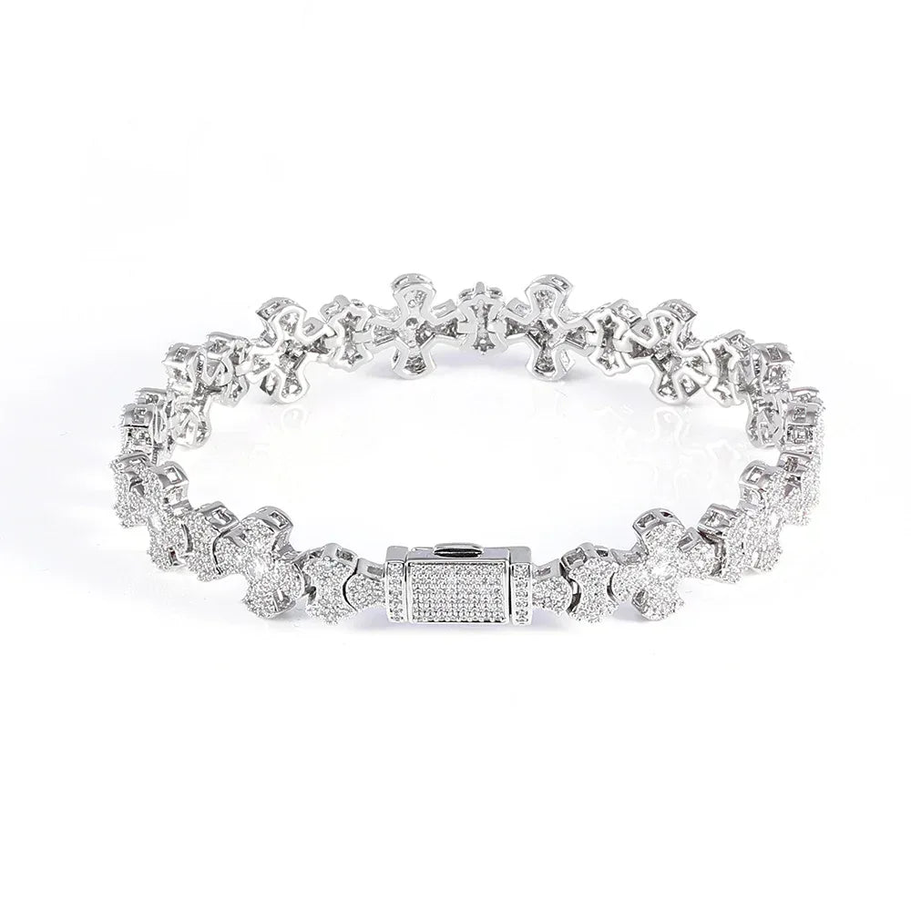 Iced Out Cross Chain Bracelet Zircon Box Clasp Hip Hop Jewelry for Women | Caratix Jewelry - CaratixJewelry