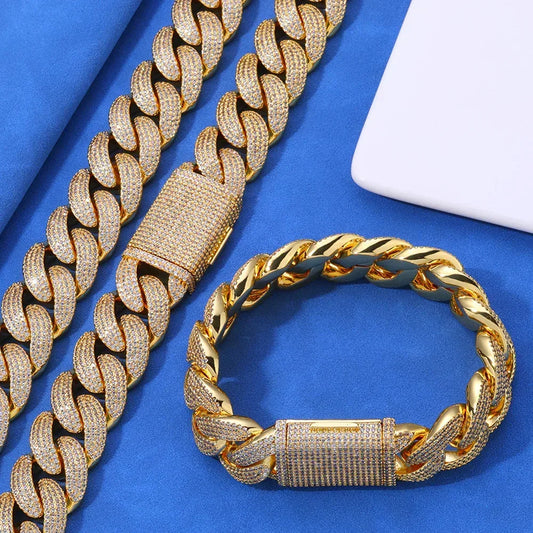 20mm Four-Row Bubble Cuban Link Necklace Zircon - CaratixJewelry