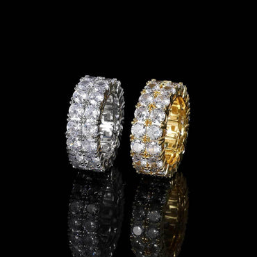 Double Row Zircon Ring with 18K Gold Plating for Men | Fashionable Hip Hop Jewelry | Caratix Jewelry - CaratixJewelry