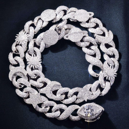 Star Moon Eye Clasp Cuban Chain Necklace with Copper & Zircon | Hip Hop Jewelry | Caratix Jewelry - CaratixJewelry