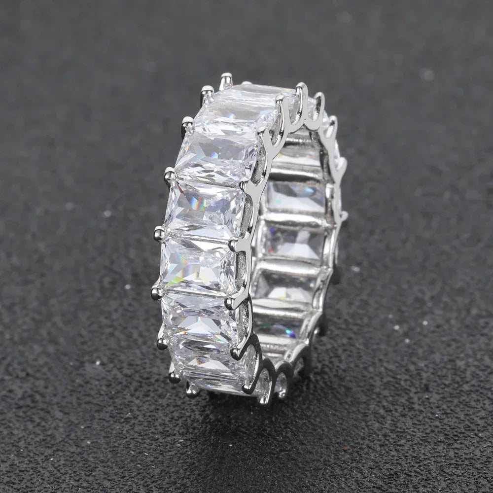 7mm Single Row Rectangular Zircon Ring with 18K Gold Plating for Men | Trendy Hip Hop Jewelry | Caratix Jewelry - CaratixJewelry