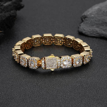 10mm Square Tennis Chain Zircon Bracelet with Spring Clasp for Men | Caratix Jewelry - CaratixJewelry