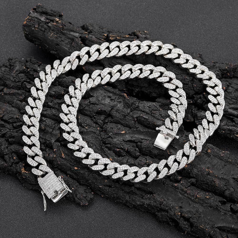 12mm Double Row Iced-Out Zircon Cuban Link Necklace - CaratixJewelry