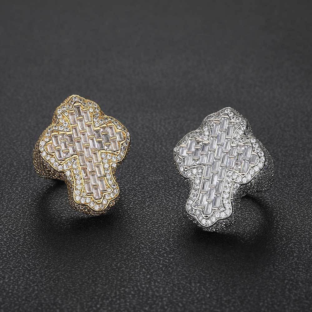 T-Shaped Cross Zircon Ring with Copper Setting for Men | Trendy Hip Hop Jewelry | Caratix Jewelry - CaratixJewelry