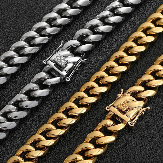 Gold Plated Stainless Steel Cuban Link Necklace with Classic Clasp for Men | Caratix Jewelry - CaratixJewelry