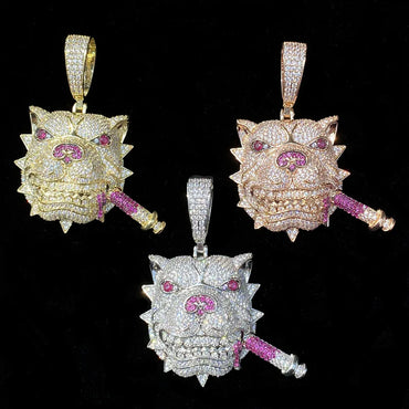 Iced Out Bully Dog Head Pendant | Men's CZ Pit Bull Necklace - CaratixJewelry