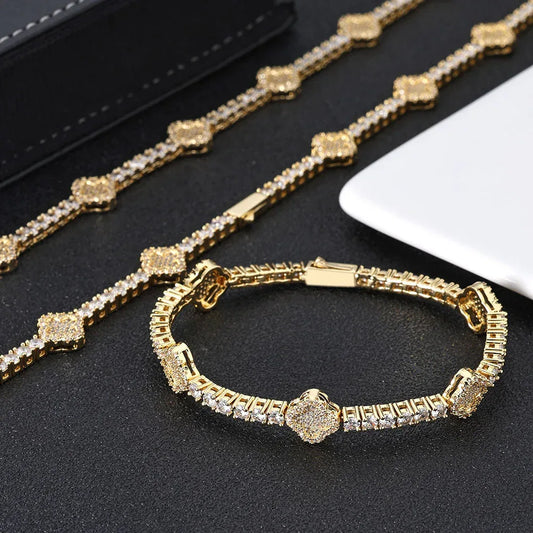 Custom Iced Out Jewelry Clover Tennis Chain | Full Iced Necklace & Bracelet | Caratix - CaratixJewelry