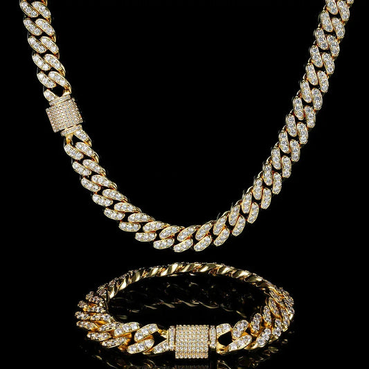 12mm Iced Out Cuban Chain Necklace Single Row Zircon - CaratixJewelry