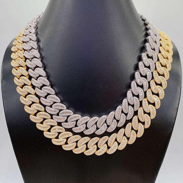 18mm Step-Cut Moissanite Cuban Link Necklace | S925 Silver Iced Out Hip Hop Chain - CaratixJewelry