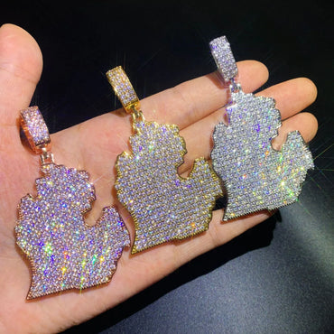 Iced Out North America Map Pendant Necklace – Hip Hop CZ Copper Jewelry - CaratixJewelry