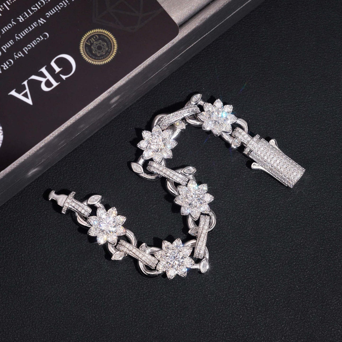 13mm Moissanite Cuban Link Bracelet – S925 Sterling Silver Iced-Out Hip Hop Men’s Jewelry with Figure-8 Flower Clasp - CaratixJewelry