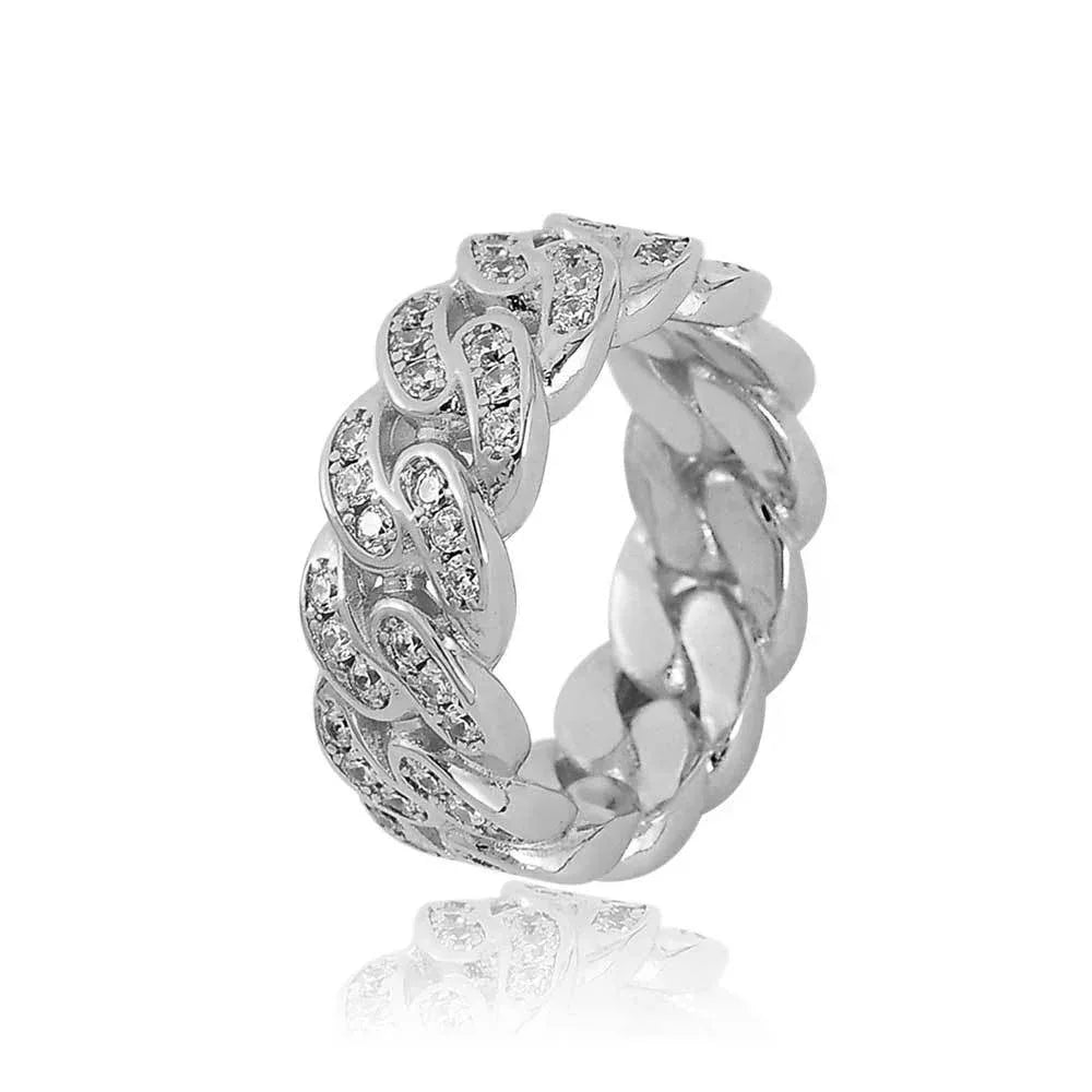 8mm Single-Row Zircon Cuban Ring with 18K Gold Plating for Men | Trendy Hip Hop Jewelry | Caratix Jewelry - CaratixJewelry