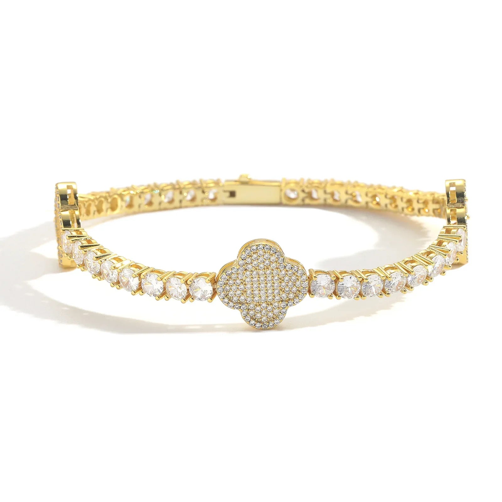 Unisex Single-Row Clover Tennis Bracelet | Iced Out Hip Hop Bling Fashion Handpiece | Caratix - CaratixJewelry