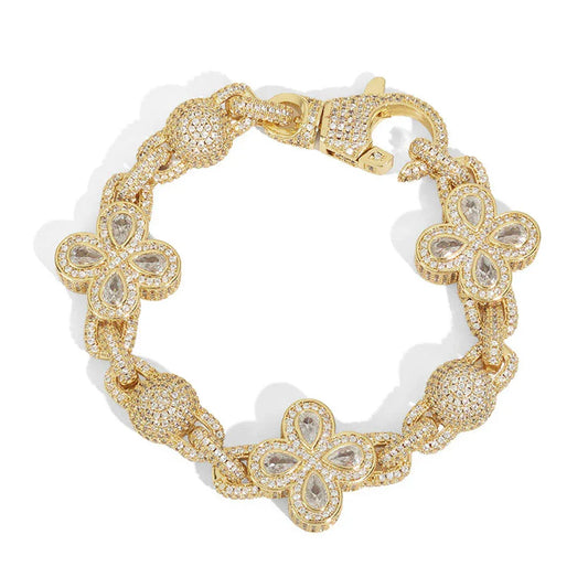 Multi-Color Clover Bubble Bracelet | Full Zircon Clasp 3D Ball Handpiece | Custom Rapper Chain Style | Caratix - CaratixJewelry