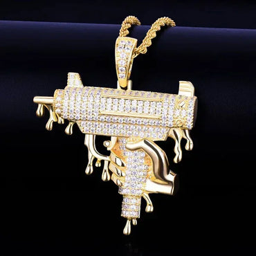 Men's Dripping Squirt Gun Necklace | Premium Copper CZ Streetwear Bling Caratix - CaratixJewelry