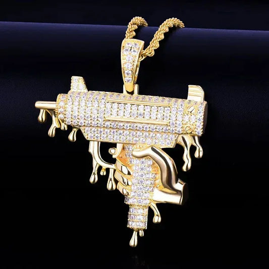 Men's Dripping Squirt Gun Necklace | Premium Copper CZ Streetwear Bling Caratix - CaratixJewelry