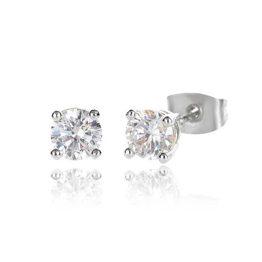 Round Zircon Four-Prong Stud Earrings with S925 Silver Pin | Fashionable Hip Hop Jewelry for Men and Women | Caratix Jewelry - CaratixJewelry