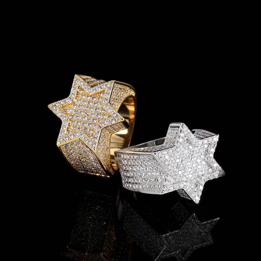 Micro-Pave Zircon Six-Point Star Ring for Men | 18K Gold Plating | Bold Hip Hop Jewelry | Caratix Jewelry - CaratixJewelry