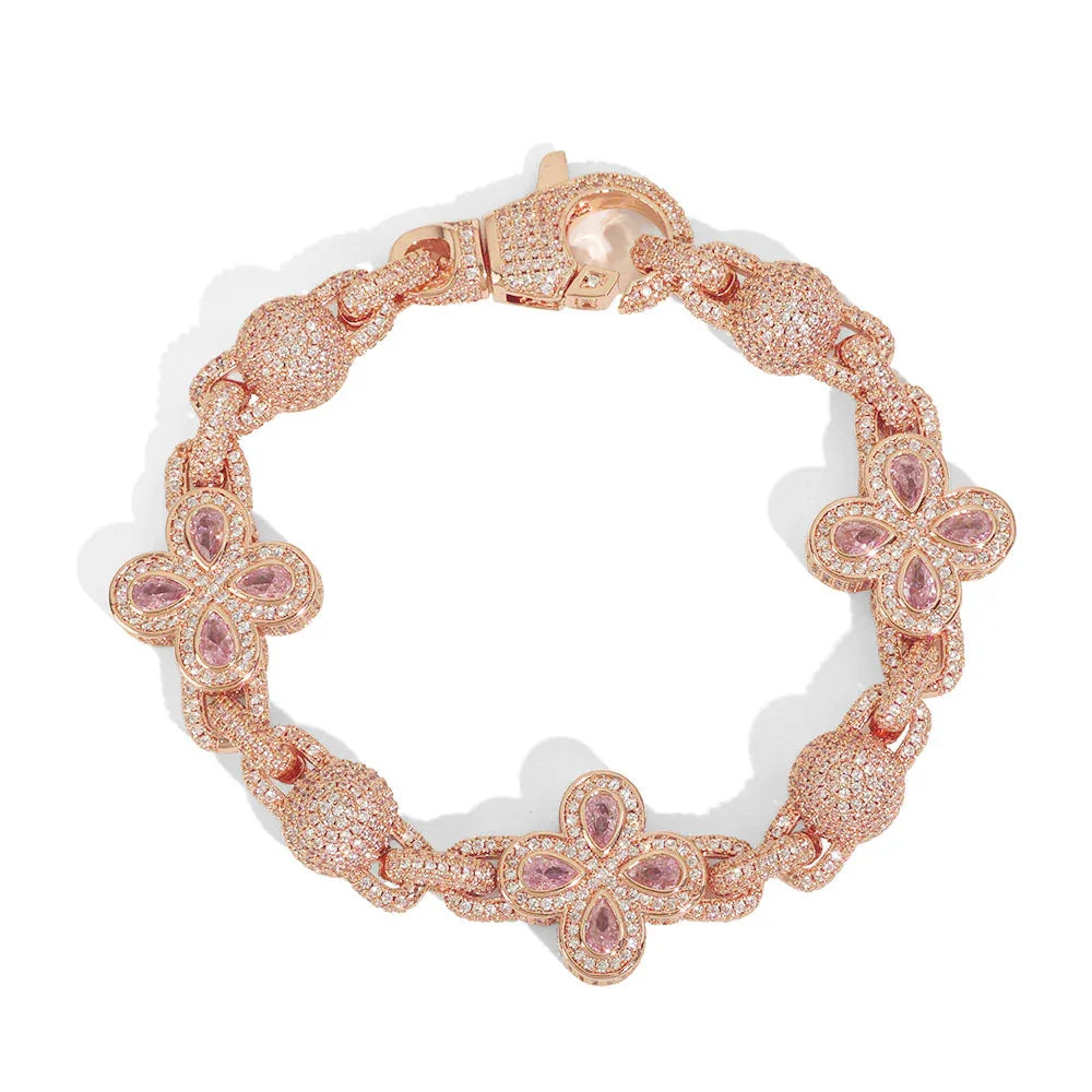 Multi-Color Clover Bubble Bracelet | Full Zircon Clasp 3D Ball Handpiece | Custom Rapper Chain Style | Caratix - CaratixJewelry