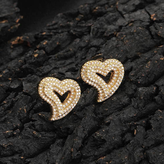 Heart-Shaped Zircon Earrings with Hollow Design for Men and Women | Vintage Hip Hop Jewelry | Caratix Jewelry - CaratixJewelry