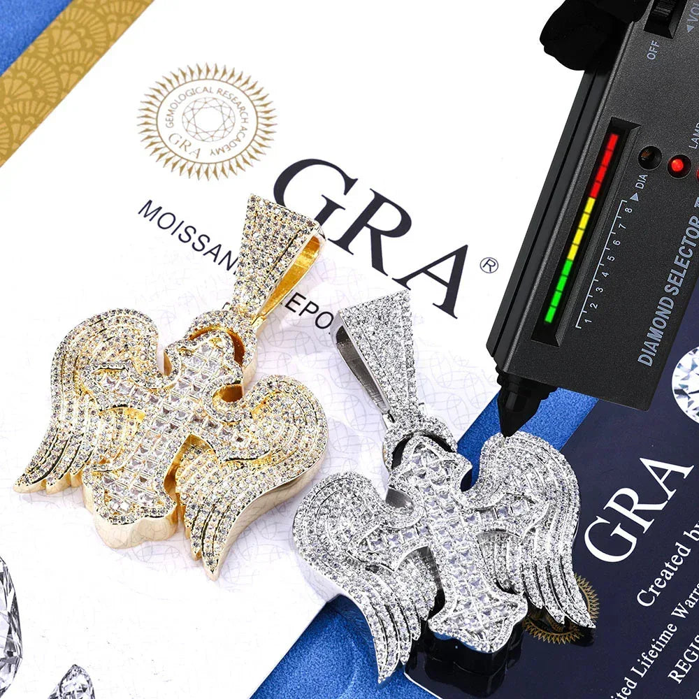 Cross Wing S925 Silver Moissanite Ice Pendant Necklace for Men | Caratix Jewelry - CaratixJewelry