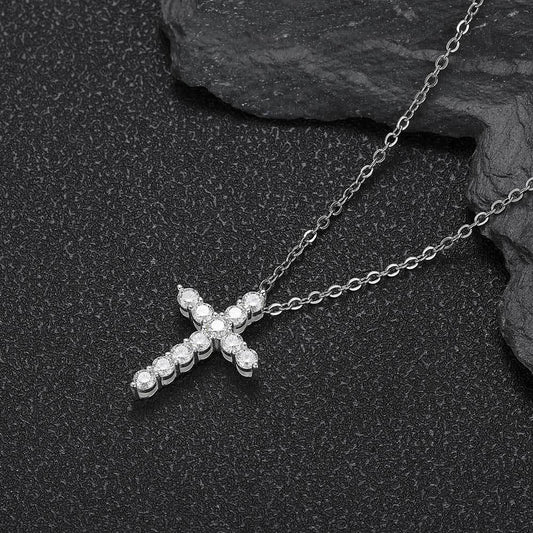 Moissanite Cross Pendant Necklace – S925 Sterling Silver Iced-Out Hip Hop Unisex Luxury Streetwear Jewelry - CaratixJewelry