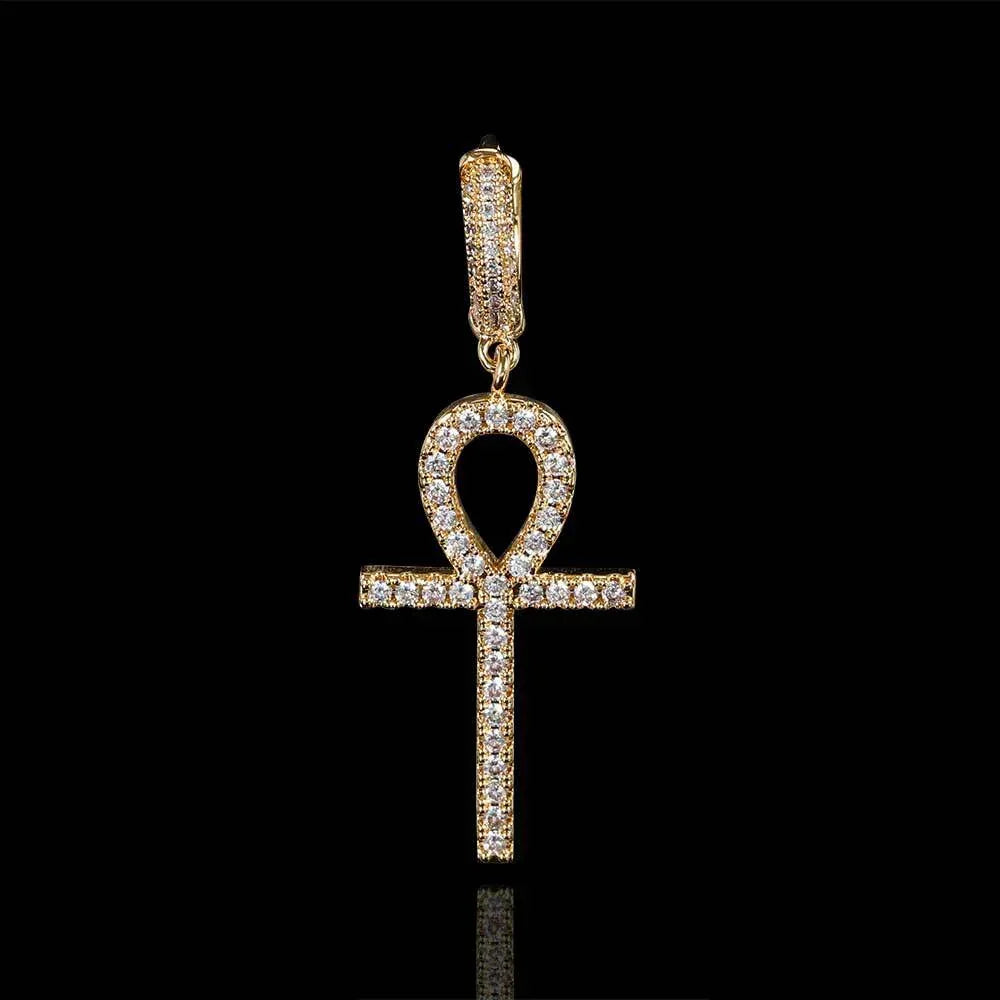 Ankh Key Cross Earrings with Micro-Pave Zircon Stones for Men and Women | Trendy Hip Hop Jewelry | Caratix Jewelry - CaratixJewelry