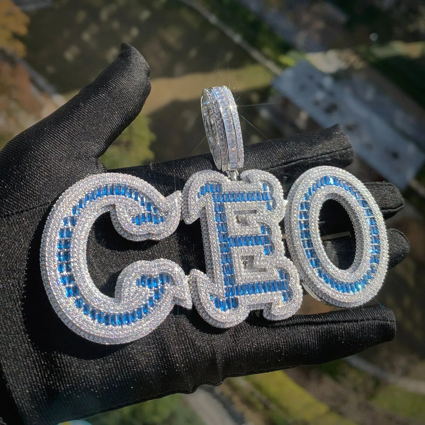 Colored Baguette Letter Pendant | DIY CZ Script Initial Hip Hop Fashion Necklace - CaratixJewelry