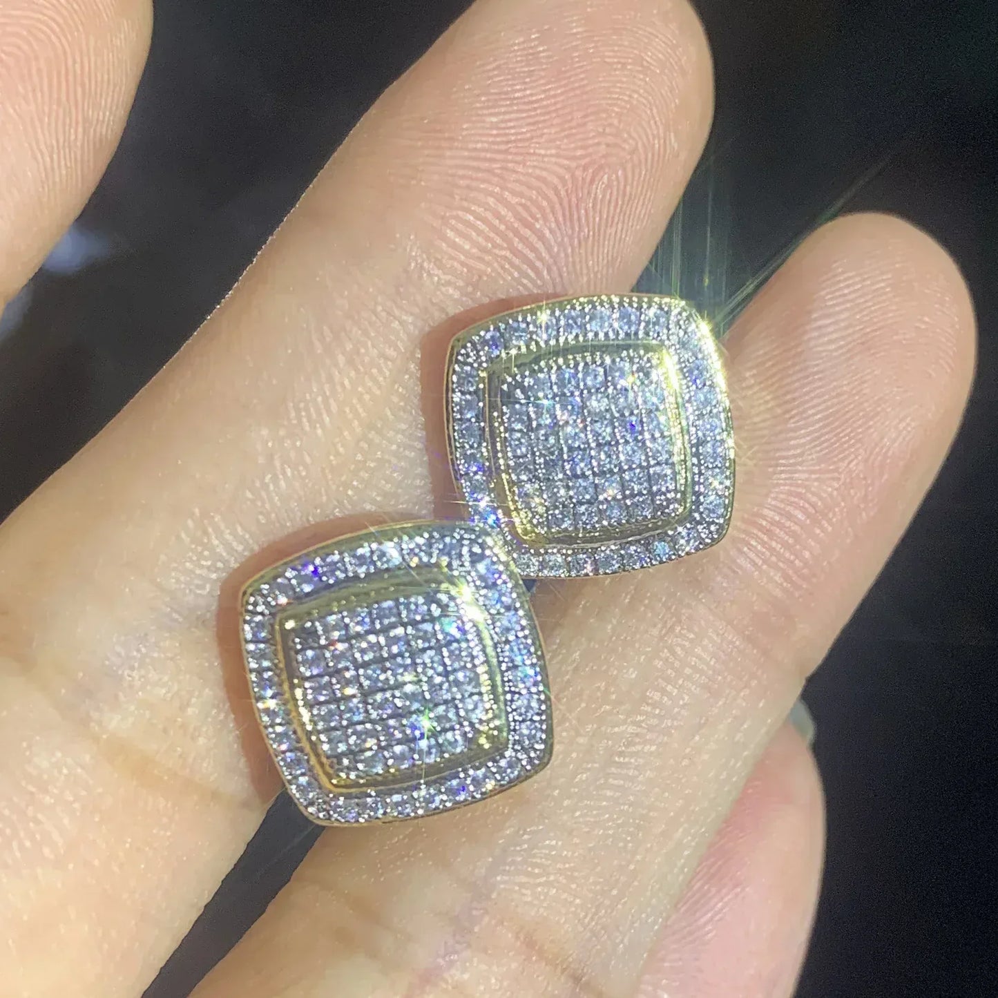 925 Sterling Silver Double Layer Square Stud Earrings with Zircon | Hip Hop Fashion Jewelry | Caratix Jewelry - CaratixJewelry
