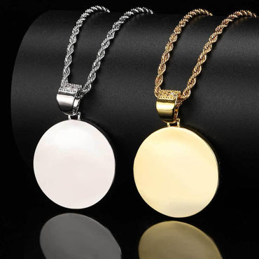 Custom Small Round Photo Pendant Necklace with Zircon Stones for Men | Caratix Jewelr - CaratixJewelry