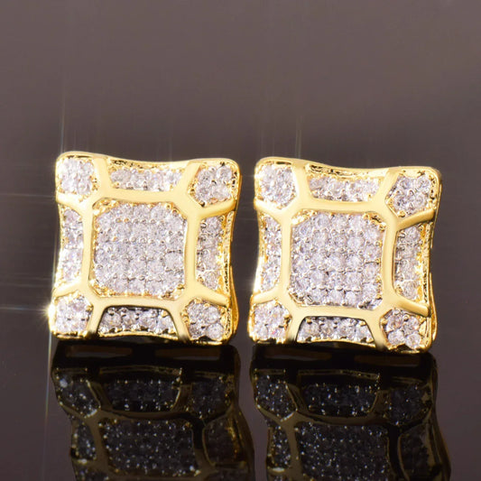 Square Zircon Gold Plated Stud Earrings | Simple & Trendy Hip Hop Jewelry | Caratix Jewelry - CaratixJewelry
