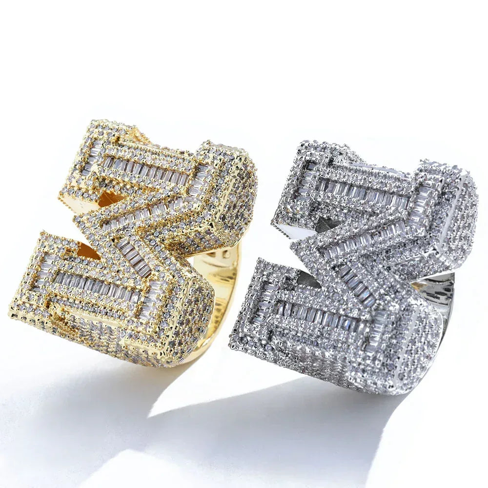 Alphabet Zircon Ring with Full s for Women | Luxury Trendy Hip Hop Jewelry | Caratix Jewelry - CaratixJewelry