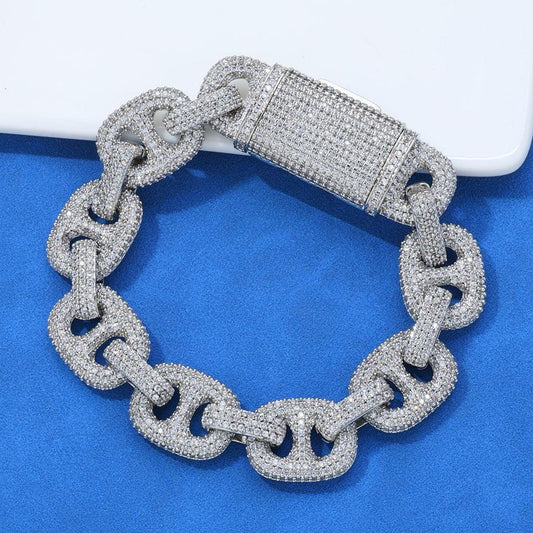 Hip Hop Jewelry 16mm S925 Silver Cuban Link Bracelet – CZ Pig Nose Chain, Trendy Men’s Fashion Accessory | Caratix Jewelry - CaratixJewelry