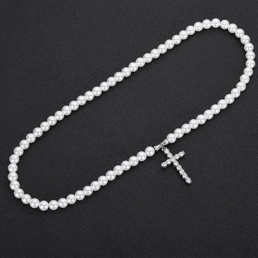 Simple Cross Pendant Pearl Necklace for Men and Women | Trendy Hip Hop Jewelry | Caratix Jewelry - CaratixJewelry