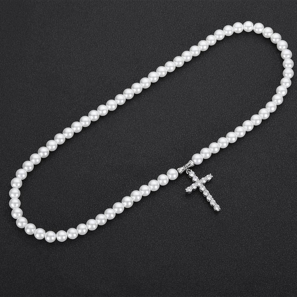 Simple Cross Pendant Pearl Necklace for Men and Women | Trendy Hip Hop Jewelry | Caratix Jewelry - CaratixJewelry