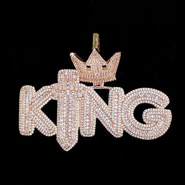 Iced Out Crowned KING Pendant | Men's Royal Statement Necklace - CaratixJewelry