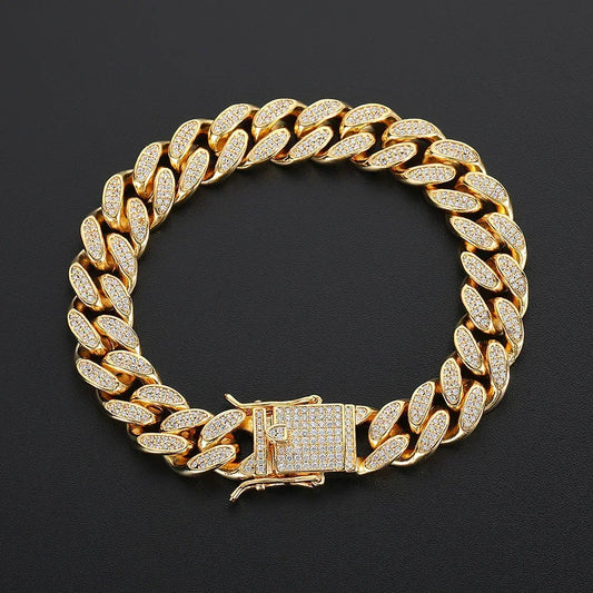 12mm Double Row Cuban Link Full Zircon Hip Hop Jewelry Bracelet - CaratixJewelry