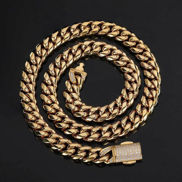 Iced-Out Stainless Steel Cuban Link Necklace with Spring Clasp for Men | Caratix Jewelry - CaratixJewelry