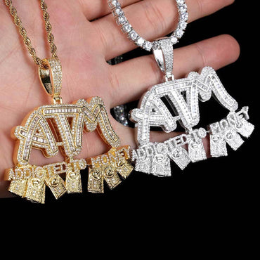 ATM Dollar Letter Pendant Necklace with T-Shaped Zircon Stones for Men | Caratix Jewelry - CaratixJewelry