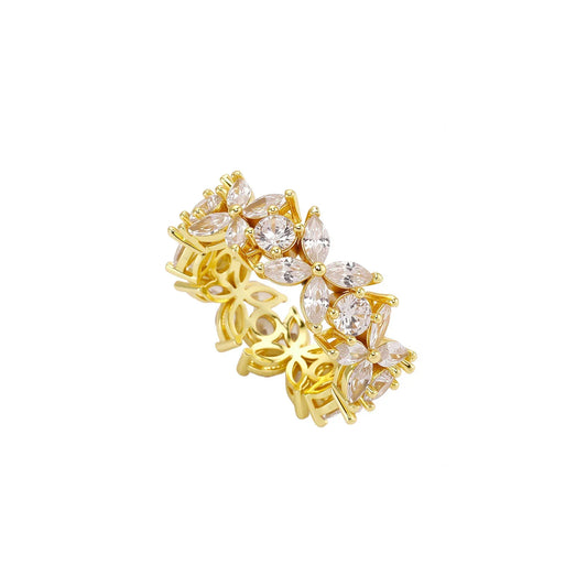 Women's Four-Leaf Clover Ring | Delicate Flower Motif Pave Band | Caratix