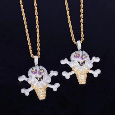 Luxury Iced Out Skull Ice Cream Pendant for Men | Hip Hop Pave CZ Jewelry | Trendy Copper Zircon Skull Necklace | Streetwear Ice | Caratix - CaratixJewelry