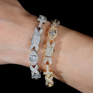 Iced Out Eye Cross Figure 8 Bracelet Zircon Hip Hop Jewelry for Men | Caratix Jewelry - CaratixJewelry
