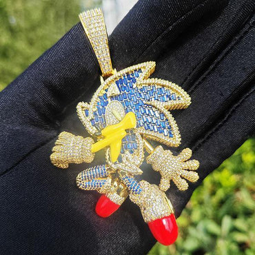 Sonic Cartoon Pendant Necklace | CZ Iced Out Hip Hop Streetwear Jewelry - CaratixJewelry