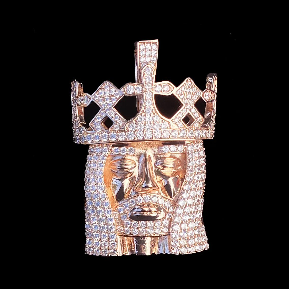Iced Out Crowned Jesus Head Pendant | Unisex "The Jesus Piece" Necklace - CaratixJewelry