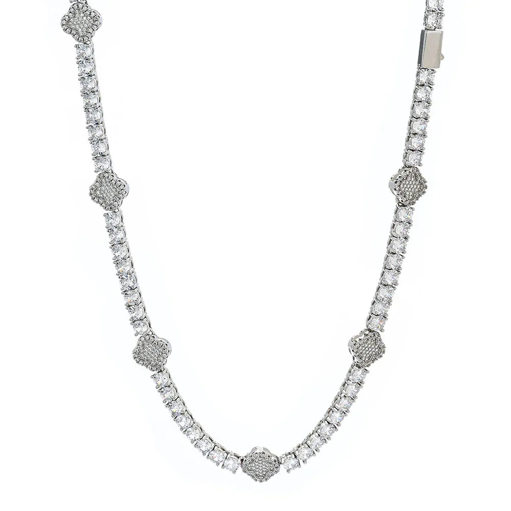 S925 Sterling Silver Moissanite Clover Tennis Chain | VVS Moissanite Necklace | Tester Passed Hip Hop Jewelry | Caratix - CaratixJewelry